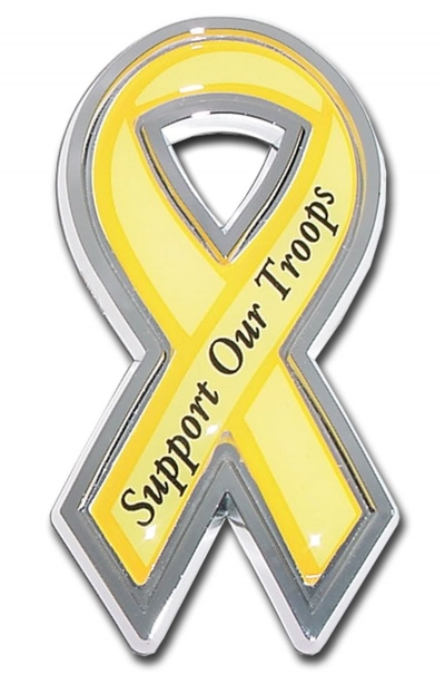 Chrome Yellow "Support Our Troops" Auto Emblem